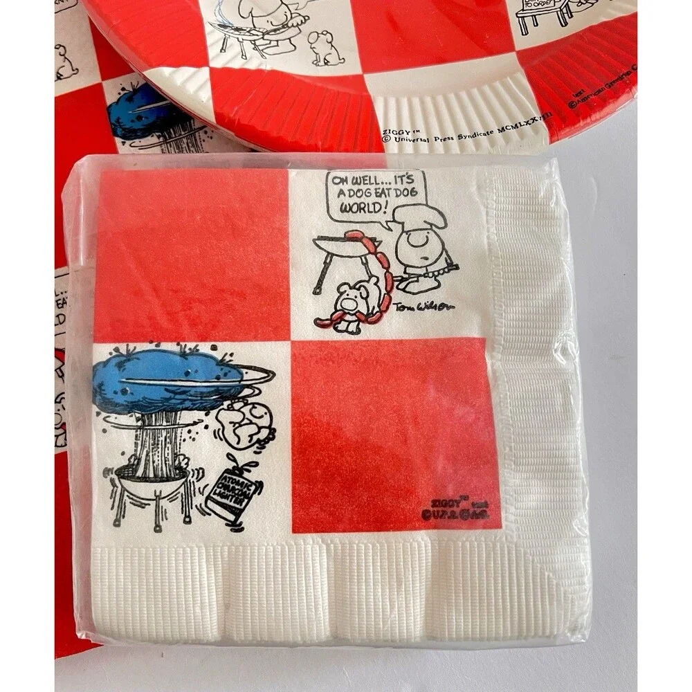 Vintage Ziggy Bar-B-Que Party Set Tablecloth Plates Napkins NOS 1978